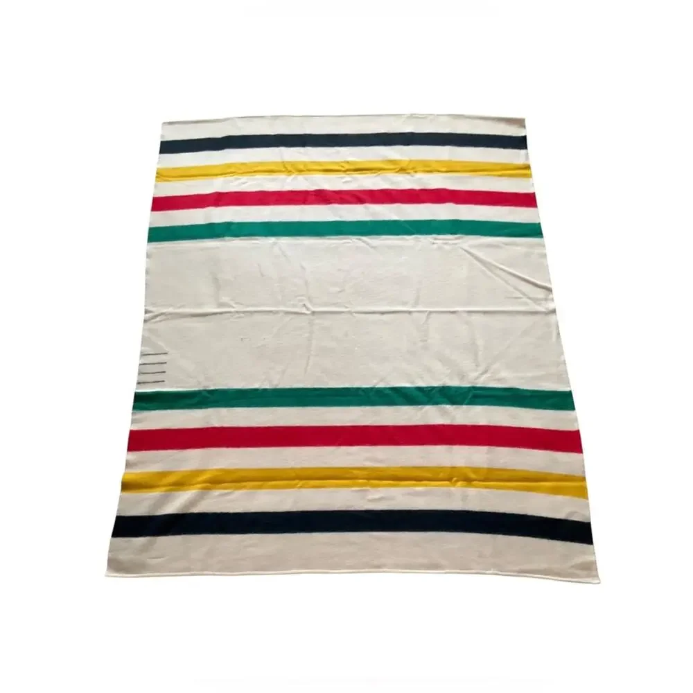 Vintage Northwest Traders Wool Blanket in Cream with Multi Stripe colors NEW